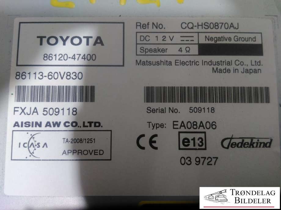 Bilstereo navigasjon til Toyota Prius 2009-2016 (Type III) (COMBI) (COMBI) (8612047400|)