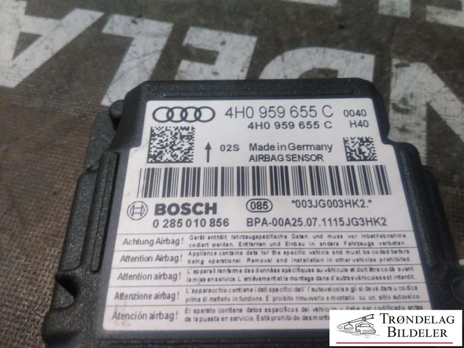 Styreenhet airbag hovedsensor til Audi A7 2010-2014 (Type I, Fase 1)  (4H0959655C|)