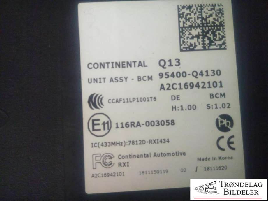 Styreenhet comfort (BCM) til Kia Niro 2016-2021 (95400-Q4130|)