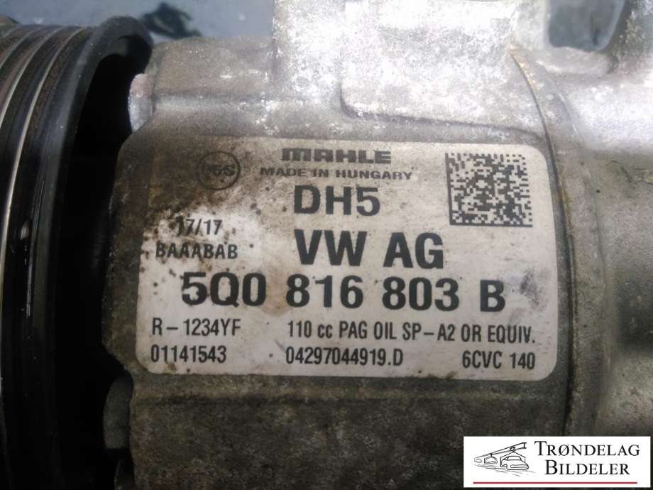 Aircondition kompressor til Škoda Octavia 2017-2020 (Type III, Fase 2) (890607|5Q0 816 803 D|5Q0816803|5Q0816803B|5Q0816803C|5Q0816803D|5Q0816803H|5Q0816803J|5Q0816803Q|5Q0820803P|5Q0 820 803 Q)