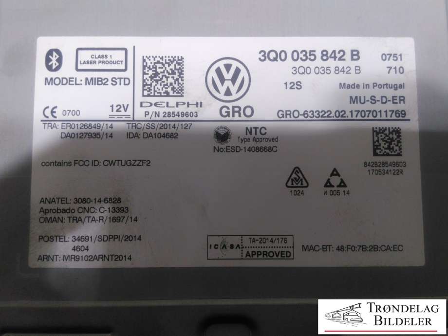 Bilstereo til VW Golf VII 2017-2020 (Fase 2)  (3Q0035842B|)