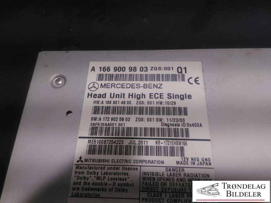 Bilstereo til Mercedes ML 2011-2015 (Fase 1) (W166) (W166) (MERCEDES-BENZ|A 166 900 98 03|)