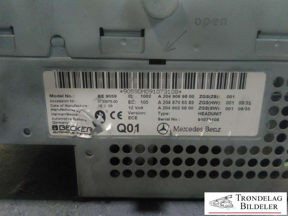 Bilstereo til Mercedes GLK 2008-2015 (X204) (X204) (A 204 906 98 00|)