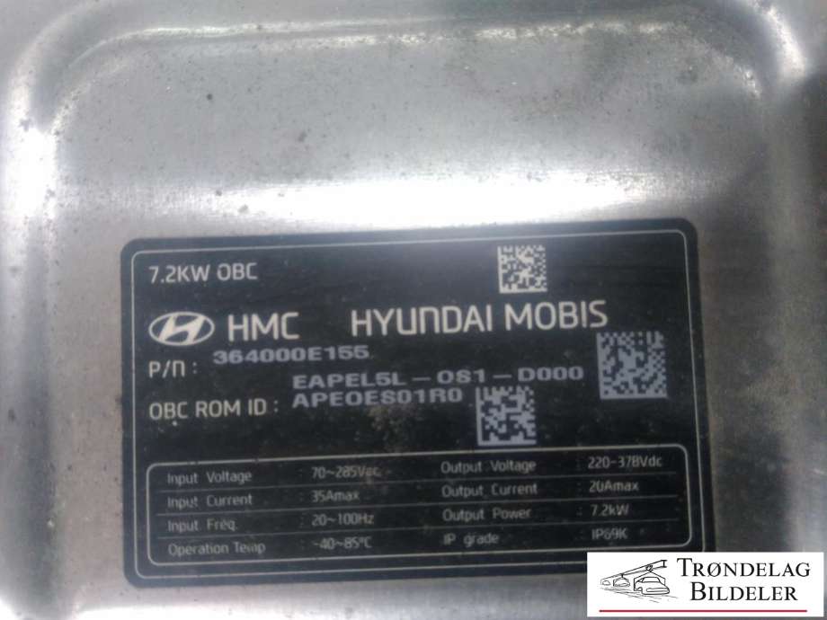 Batterilader (OBC - On Board Charger) til Hyundai Ioniq Electric 2019-->> (Fase 2)  (364000E155|)