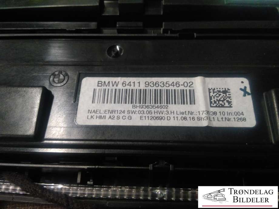 Varmeapparat betjening til BMW 3-Serie 2012-2018 (F30/F31/F34) (F30/F31/F34) (BMW|6411 9363546-02|6131 6814187-01|)