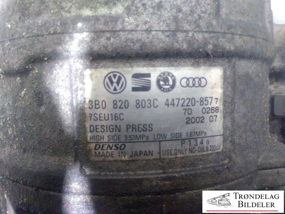 Aircondition kompressor til VW Touareg 2003-2007 (Type I, Fase 1)  (3B0 820 803 C|3B0820803A|3B0820803B|3B0820803C|3D0820803M|3D0820803R|7L6820803D|7L6820803G|7L6820803L|7L6820803P|7L6820803S|7P0820803E|7P0820803M)