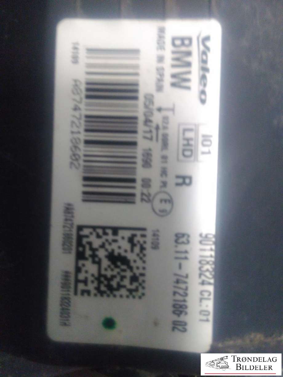 Frontlykt høyre full-LED til BMW i3 2013-2022  (VALEO|6311747218602|90118324|)