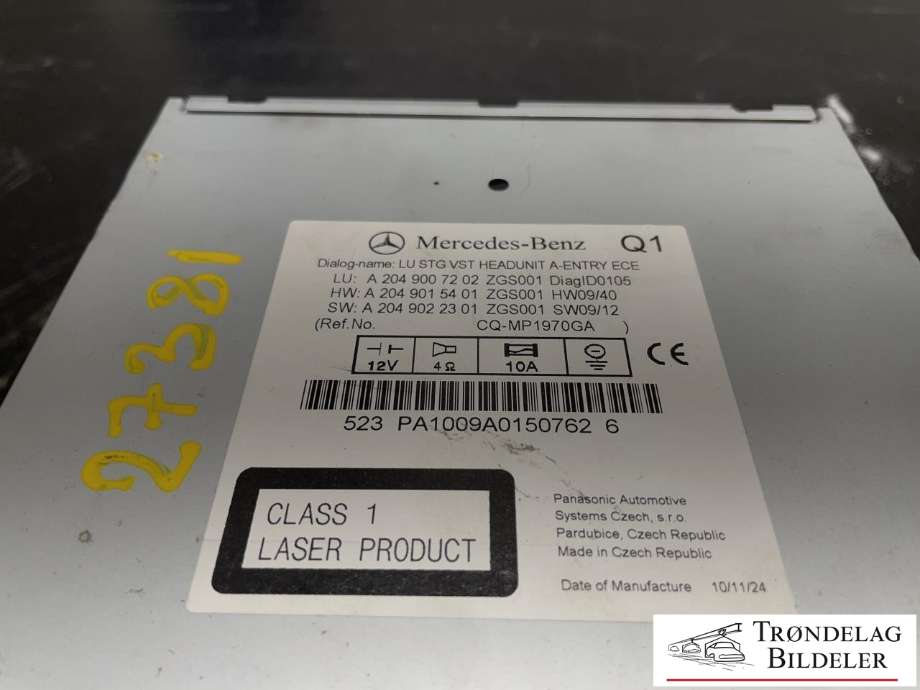 Bilstereo til Mercedes C-Klasse 2011-2014 (Fase 2) (W204) (W204) (MERCEDES-BENZ|A 204 900 72 02|)