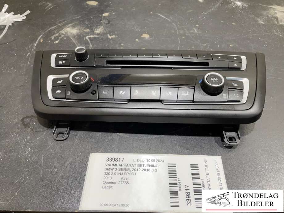 Varmeapparat betjening til BMW 3-Serie, 2012-2018 (F30/F31/F34) (F30/F31/F34) (6131 6261102-01)