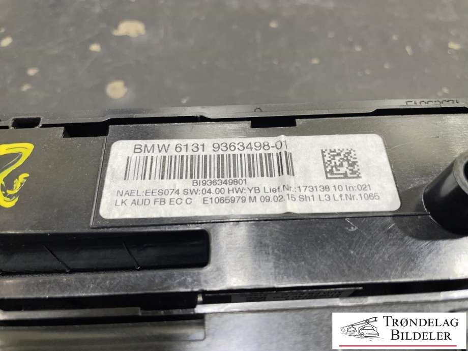 Bilstereo betjeningspanel til BMW 3-Serie 2012-2018 (F30/F31/F34) (F30/F31/F34) (6131 9363498-01|6411 9354146-01|)