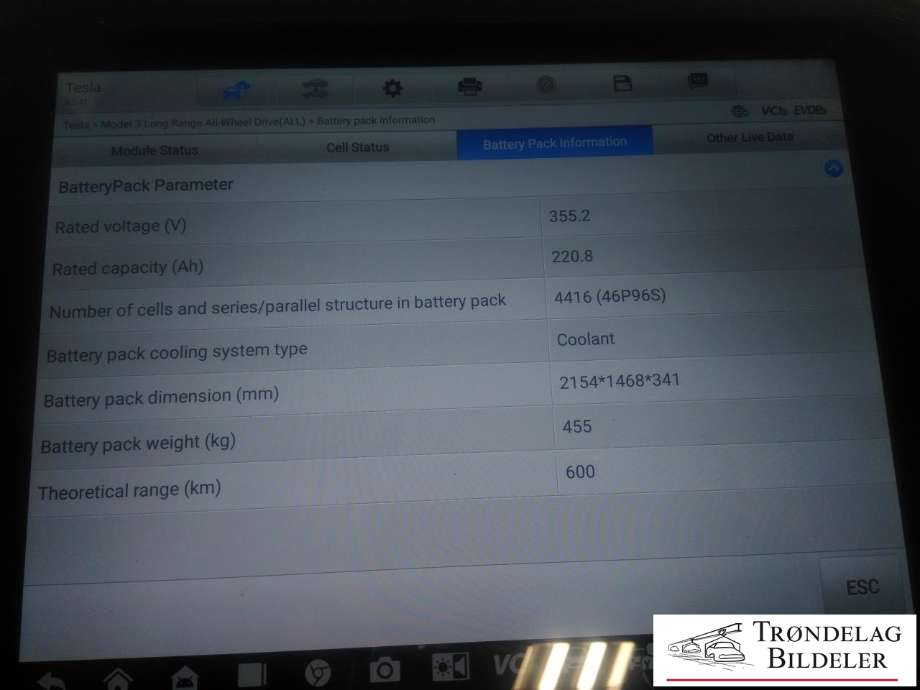 Batteripakke elbil til Tesla Model 3 2018-2023 (Fase 1) (1104423-00-M|220AH|78KWH)