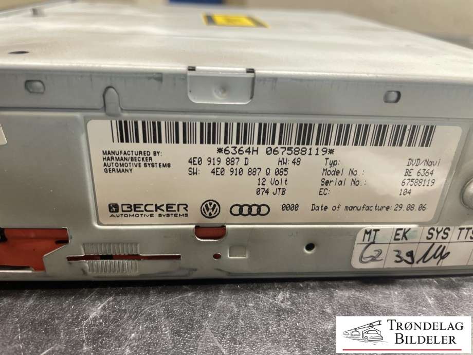 Bilstereo navigasjon til Audi S8 2006-2010 (4E0 919 887 D|)