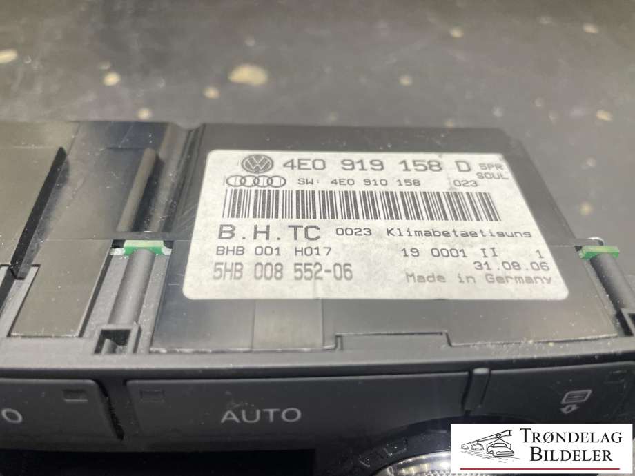 Varmeapparat betjening bak til Audi S8 2006-2010  (4E0 919 158 D|)