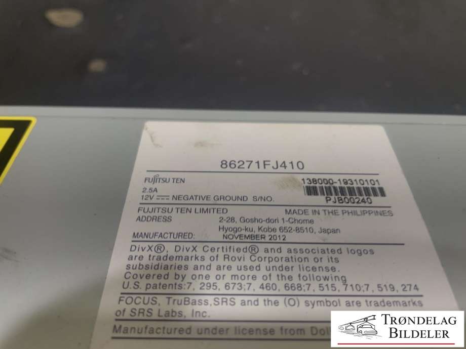 Bilstereo til Subaru XV 2012-2017 (Type I)  (86271-FJ410|)