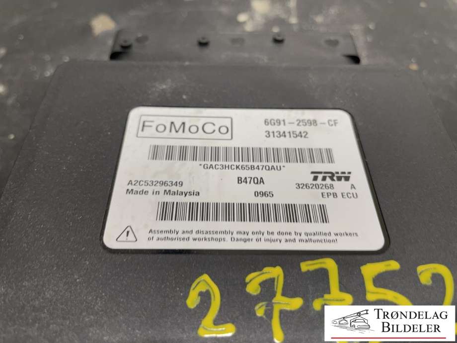 Styreenhet elektrisk parkbrems (EPB - Electric Parking Brake) til Volvo V60/V60 CC 2013-2018 (Type I, Fase 2)  (6G91-2598-CF|)