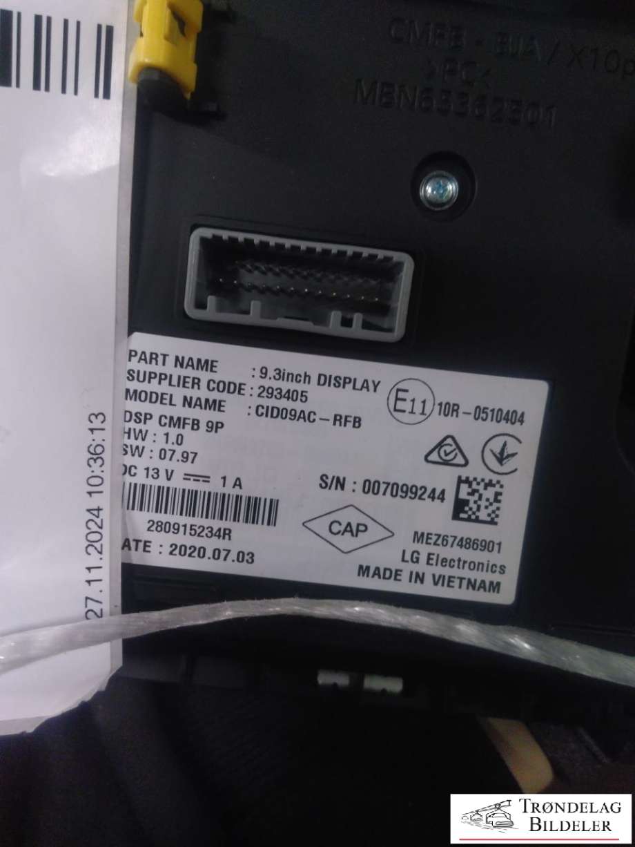 Bilstereo navigasjon skjerm til Renault Zoe 2019-->> (Fase 2)  (280349411R|)