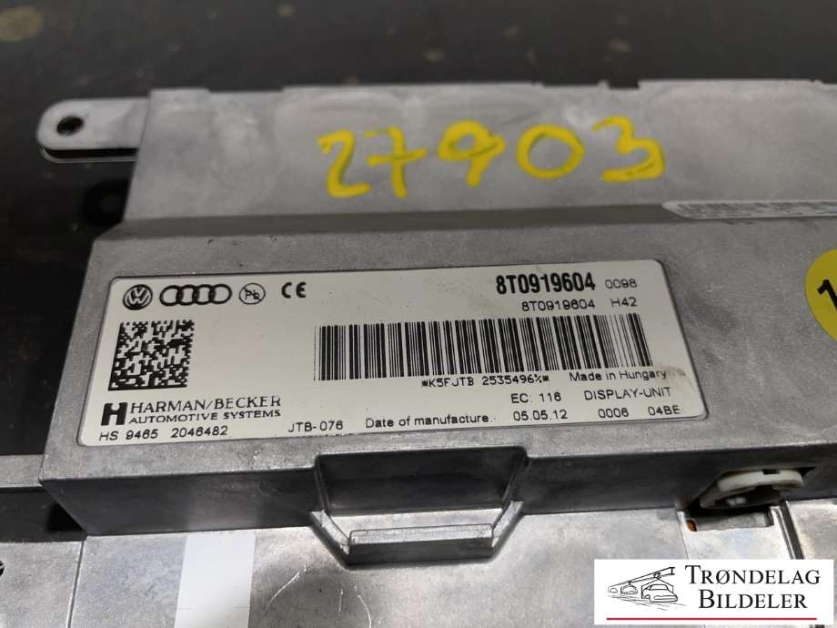 Bilstereo navigasjon skjerm til Audi A4 2007-2014 (Type IV) (B8) (B8) (8T0 919 604|)