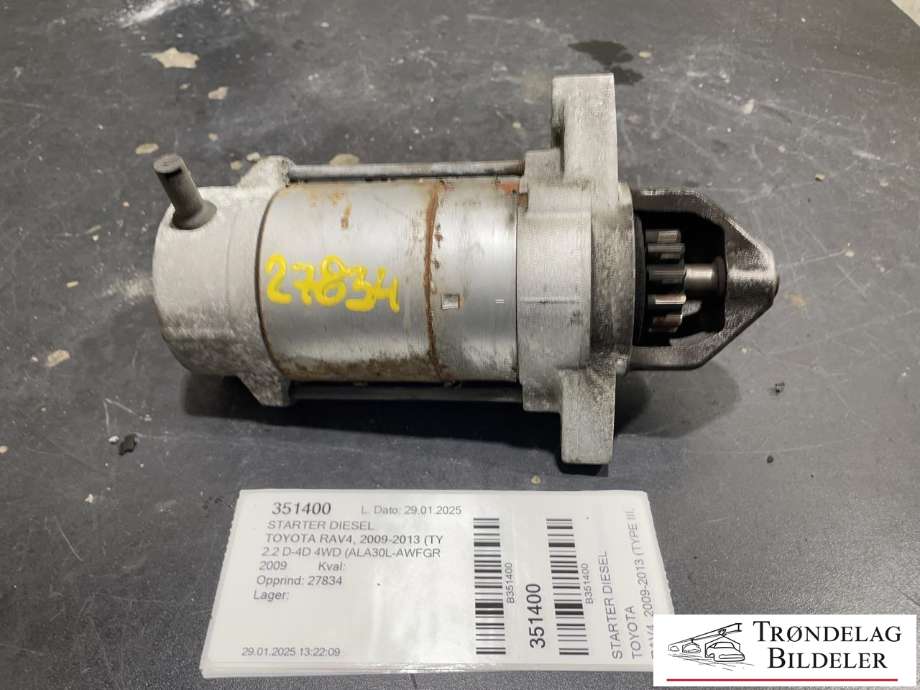 Starter diesel til Toyota RAV4 2009-2013 (Type III, Fase 2) (28100-0R010|28100-0R020|28100-0R021|28100-0R030|28100-0G040|0986023240|25-3436|LRS02265|MS428000-4920)