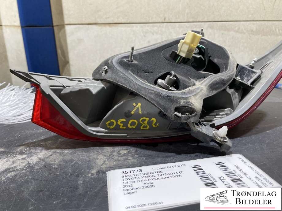 Baklykt venstre til Toyota Yaris 2012-2014 (Type III, Fase 1)  