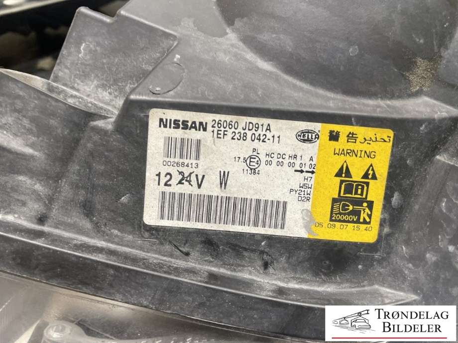 Frontlykt venstre xenon til Nissan Qashqai 2007-2010 (Type I, Fase 1)  (26060 JD91A|)