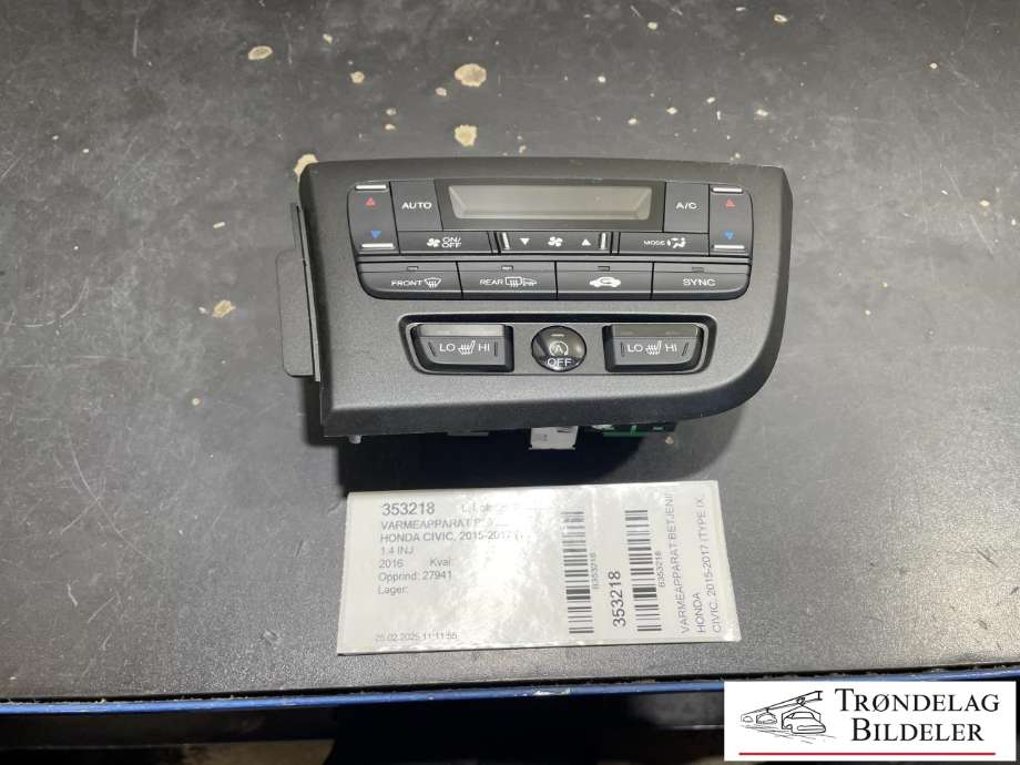 Varmeapparat betjening til Honda Civic, 2015-2017 (Type IX, Fase 2)  (79604-TV0-F52ZA)