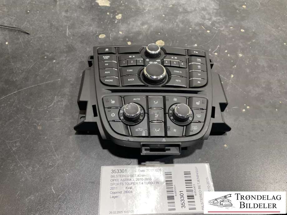 Bilstereo betjeningspanel til Opel Astra J, 2010-2015  (13343708)