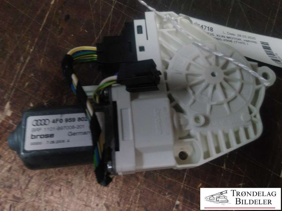 Ruteheis, kun motor, høyre foran til Audi A6 2005-2008 (Type III, Fase 1) (C6) (C6) (BROSE|4F0959802D|1101997008201|)