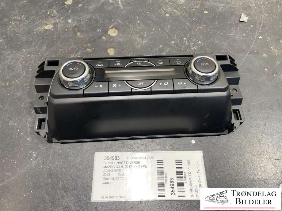 Varmeapparat betjening til Mazda CX-5 2017-->> (Type II) (KB8M 61190B 7L21|)