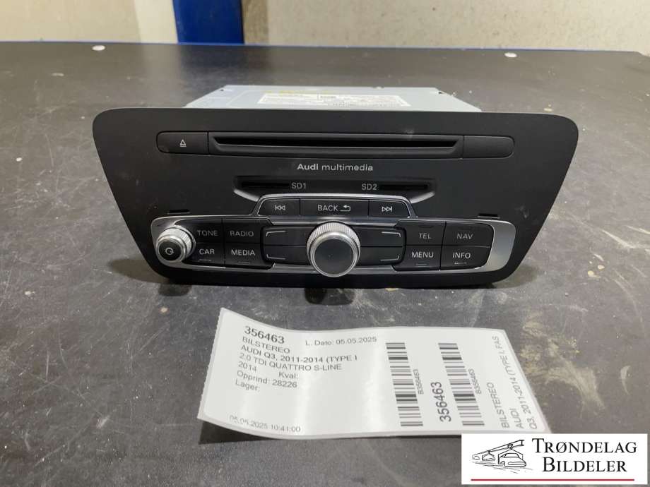 Bilstereo til Audi Q3 2011-2014 (Type I, Fase 1) (8U0 035 193 C|8U0 035 193 CX|)
