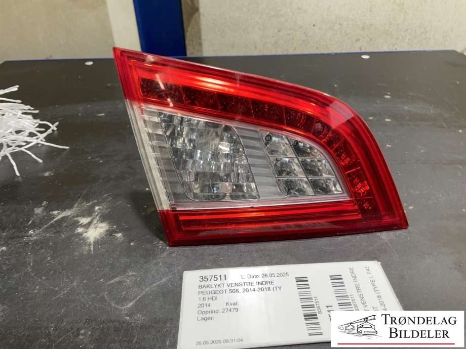 Baklykt venstre indre til Peugeot 508 2014-2018 (Type I, Fase 2) (6350 LZ|)