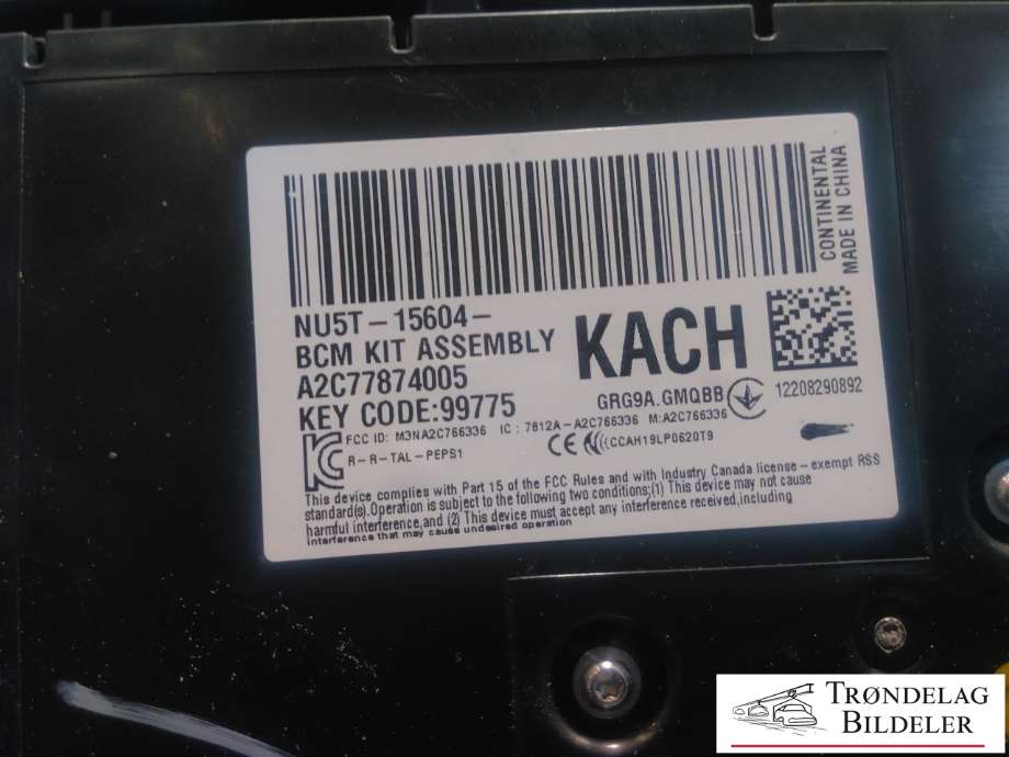 Styreenhet comfort (BCM) til Ford Ranger / Ranger Raptor 2015-2022  (NU5T-15604-BCM|2604421|2HJ 937 087 N)