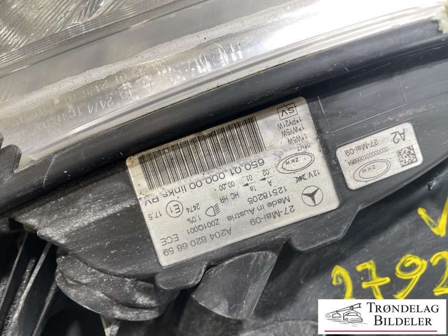 Frontlykt venstre halogen til Mercedes GLK 2008-2015 (X204) (X204) (A2048204761|A2048206859|)