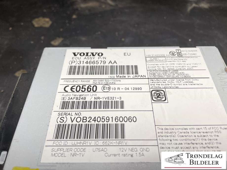 Bilstereo til Volvo V70 2014-2016 (Type III, Fase 2)  (31466579 AA|)