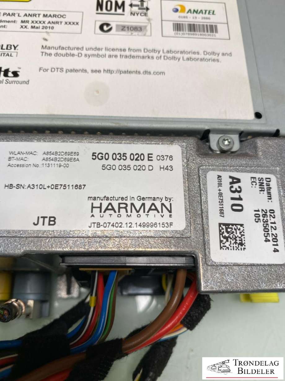 Bilstereo til VW e-Golf 2014-2017 (Fase 1) (5G0 035 020 E|5G0 035 020 D|1 DIN)