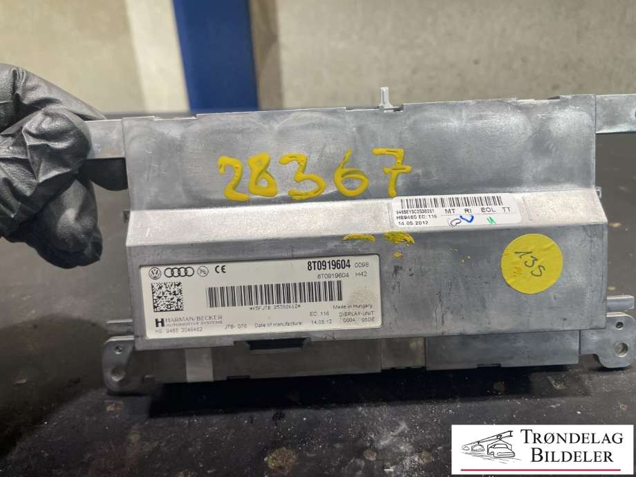 Bilstereo navigasjon skjerm til Audi Q5 2012-2017 (Type I, Fase 2)  (8T0919604|8T0 919 604 B|)