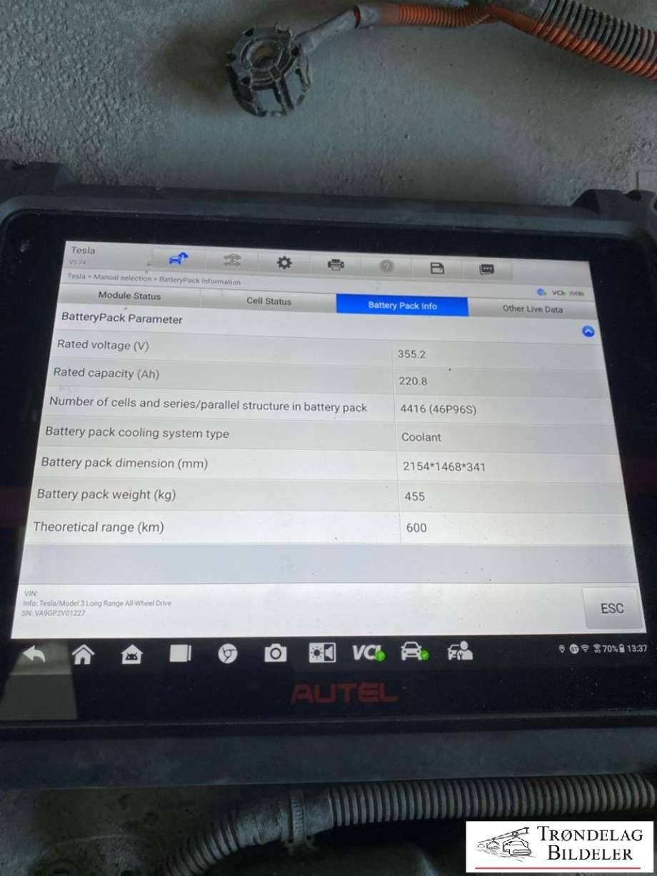 Batteripakke elbil til Tesla Model 3 2018-2023 (Fase 1)  (1104423-00-M|220AH|78KWH)