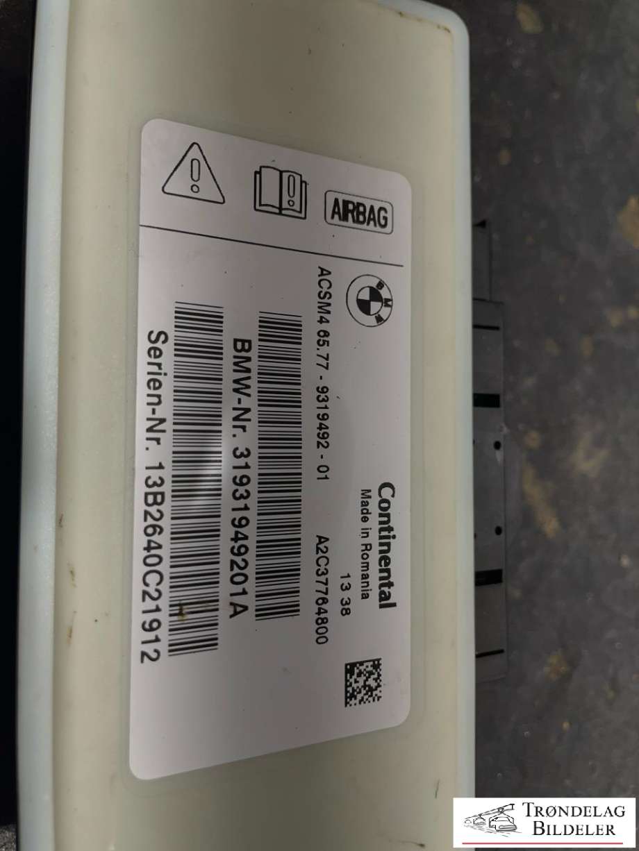 Styreenhet airbag hovedsensor til VW Caddy 2010-2015 (Type III, Fase 2) (65.77 - 9319492-01|31931949201A|)
