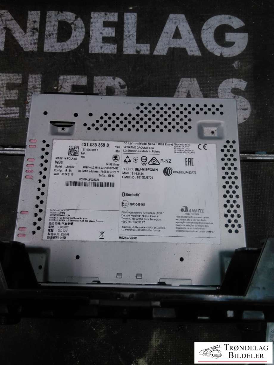 Bilstereo til Škoda Citigo-e 2019-->> (1ST 035 869 B|)