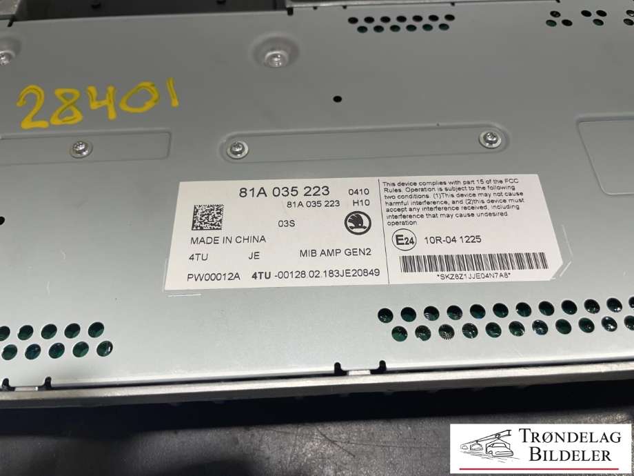 Bilstereo forsterker til Škoda Octavia 2017-2020 (Type III, Fase 2) (3Q0035466A|81A035223|)