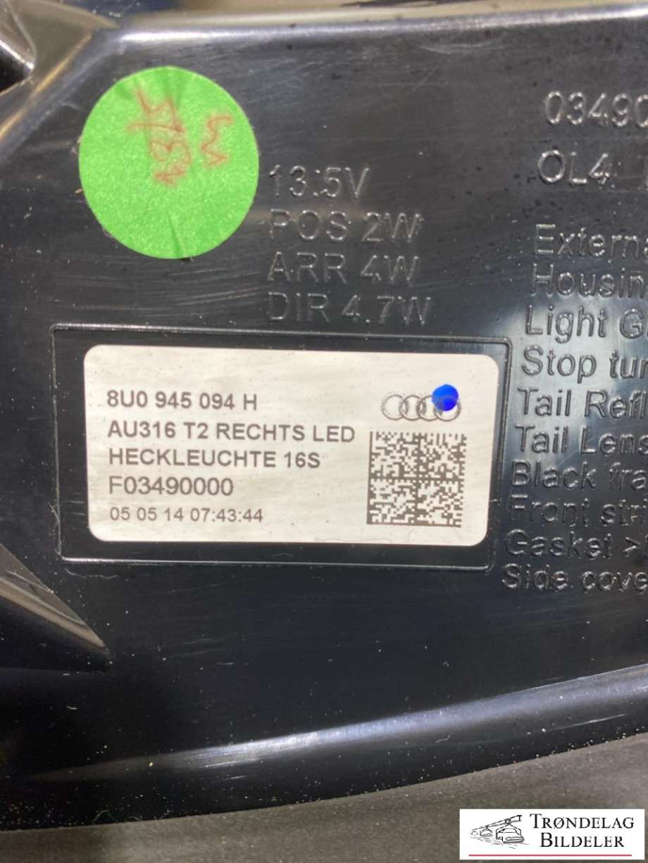Baklykt høyre til Audi Q3 2011-2014 (Type I, Fase 1)  (8U0 945 094 H|)