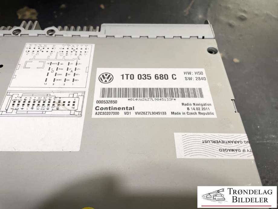 Bilstereo til VW Tiguan 2007-2011 (Type I, Fase 1) (1T0 035 680 C|)
