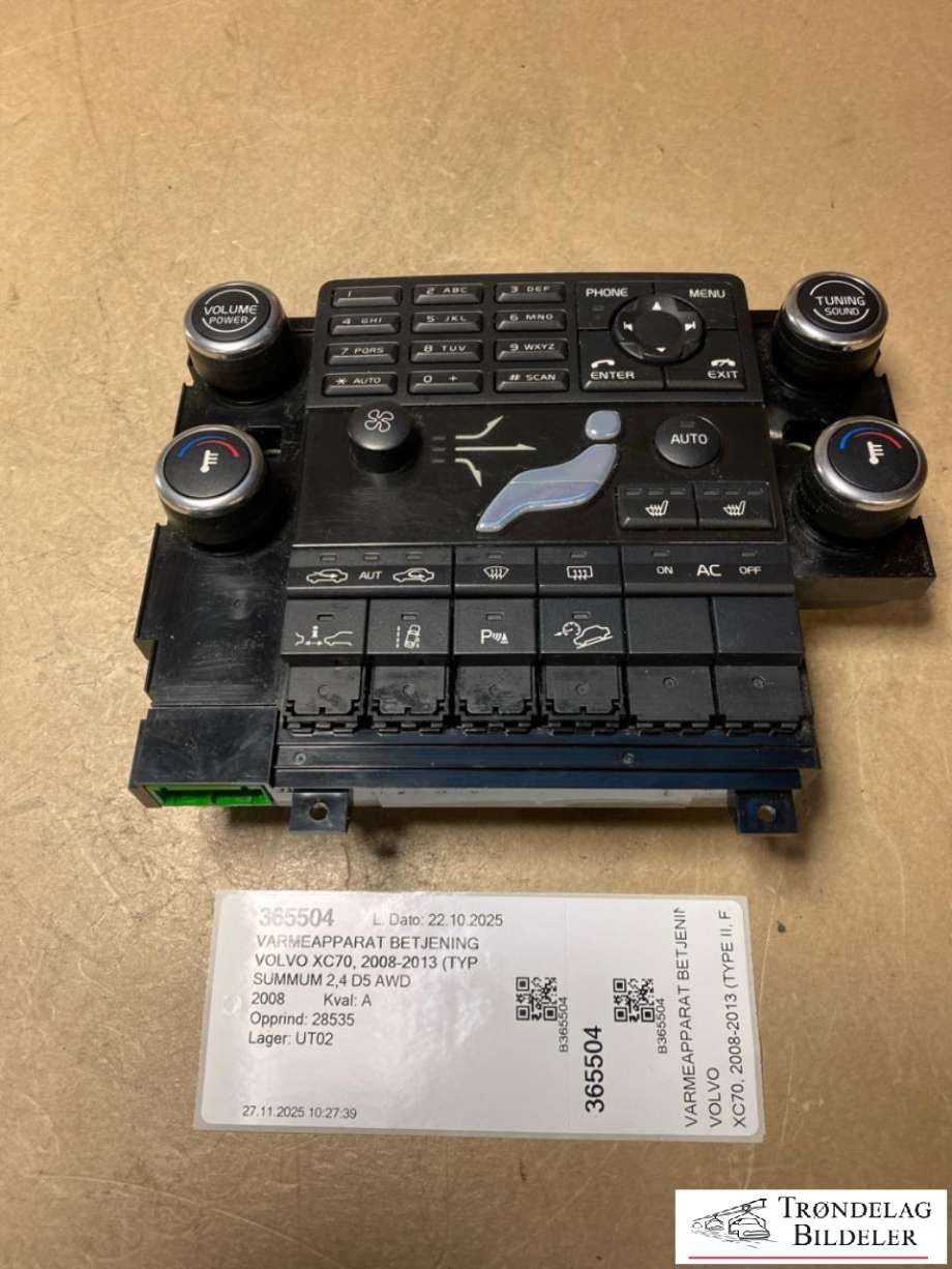 Varmeapparat betjening til Volvo XC70, 2008-2013 (Type II, Fase 1)  (30782910)