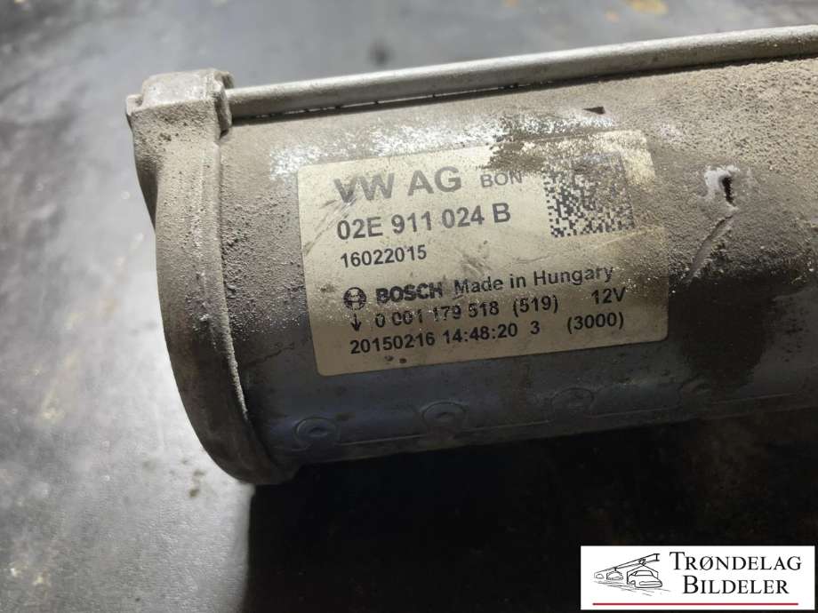 Starter diesel til Škoda Octavia 2013-2016 (Type III, Fase 1)  (02E 911 024 B|02E 911 022 H|02E 911 024 M|02E 911 024 MX|LRS03856|0 986 026 150)