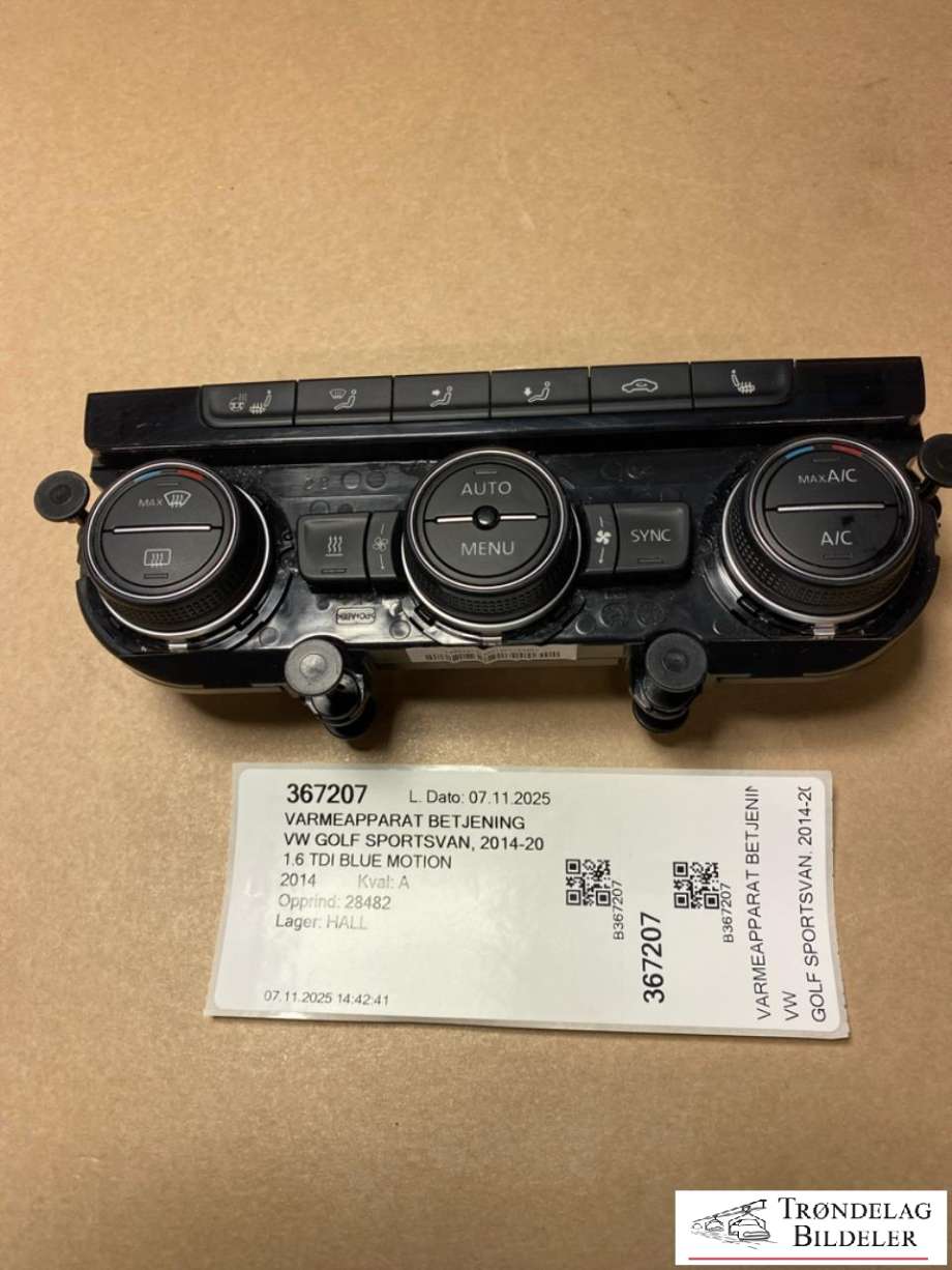 Varmeapparat betjening til VW Golf Sportsvan, 2014-2018  (5G1907044G)