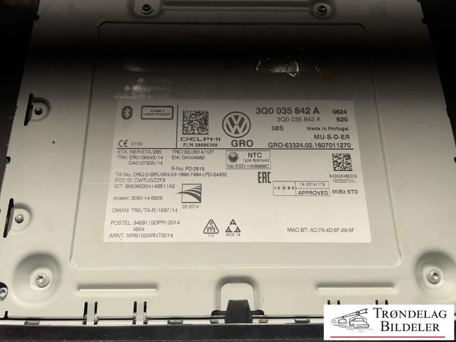 Bilstereo navigasjon spiller til VW Golf VII 2012-2017 (Fase 1) (3Q0 035 842 A|3Q0 035 842 AX|)