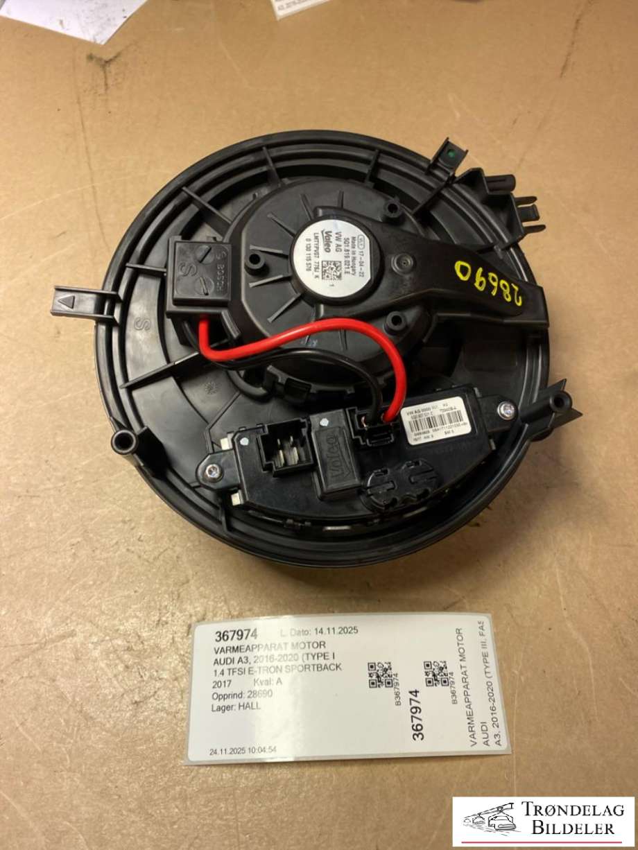 Varmeapparat motor til Audi A3, 2016-2020 (Type III, Fase 2)  (5Q1819021|5Q1819021A|5Q1819021B|5Q1819021C|5Q1819021E)