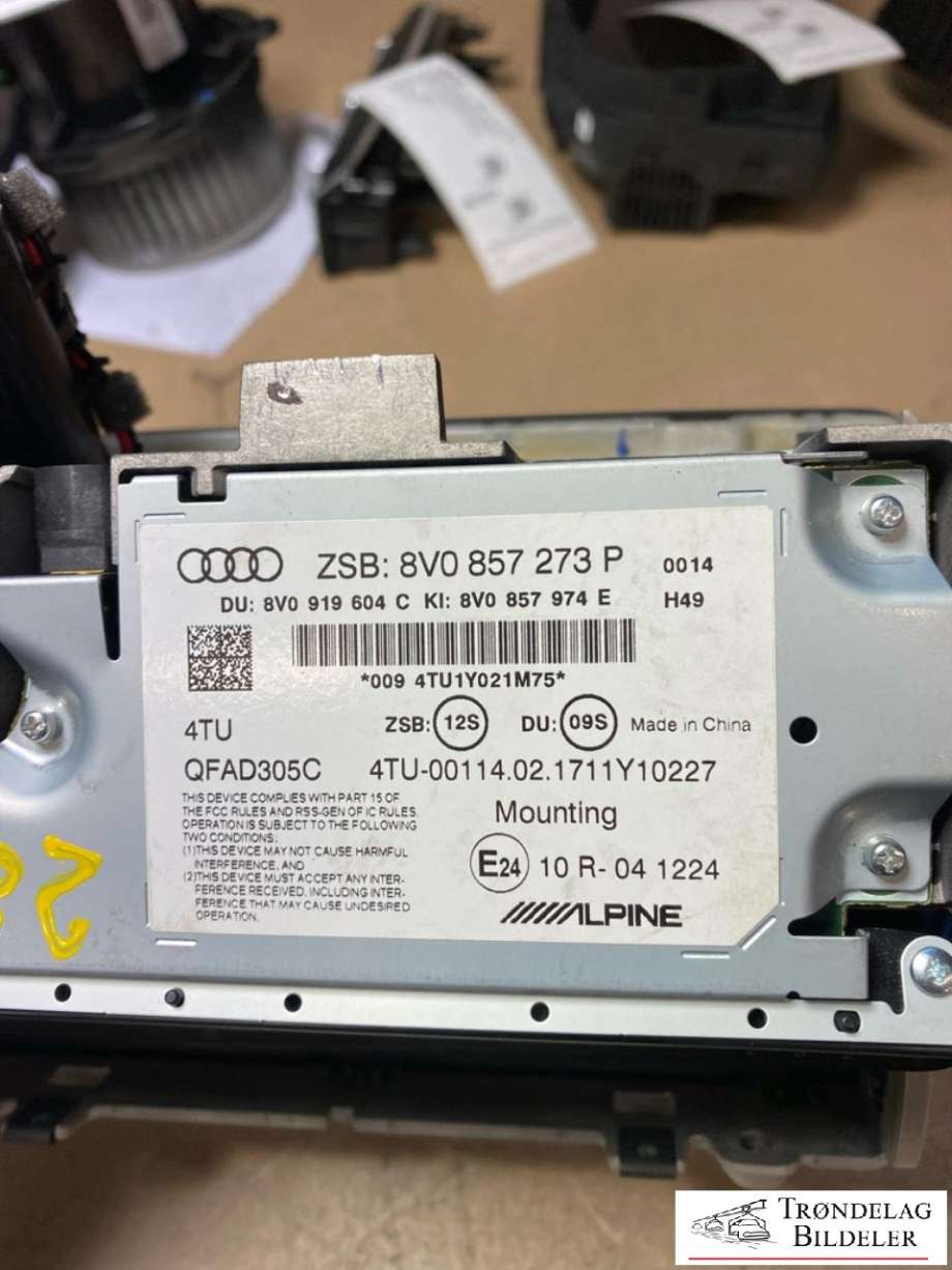 Bilstereo navigasjon skjerm til Audi A3 2016-2020 (Type III, Fase 2)  (8V0857273P|8V0919604C|8V0857974E)