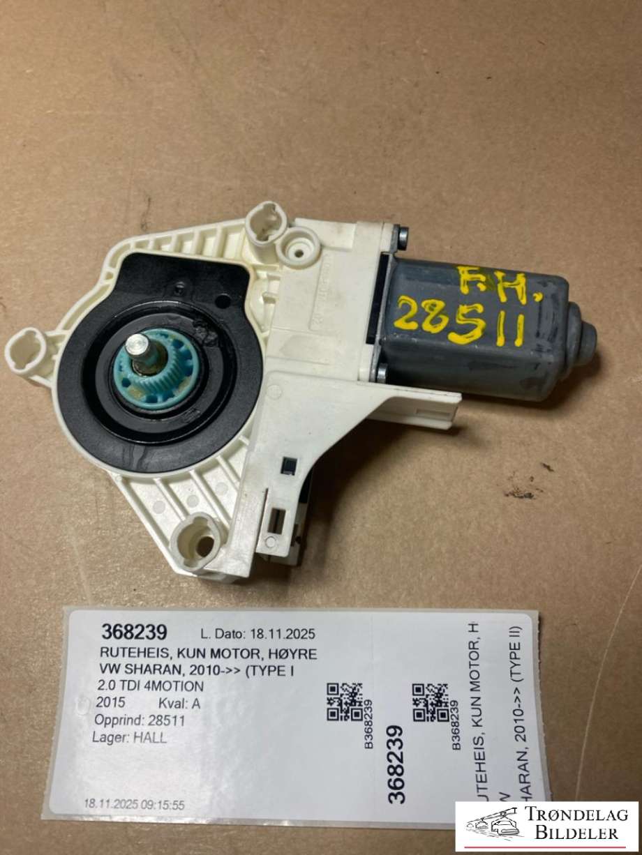 Ruteheis, kun motor, høyre foran til VW Sharan 2010-->> (Type II)  (8K0959801B|)