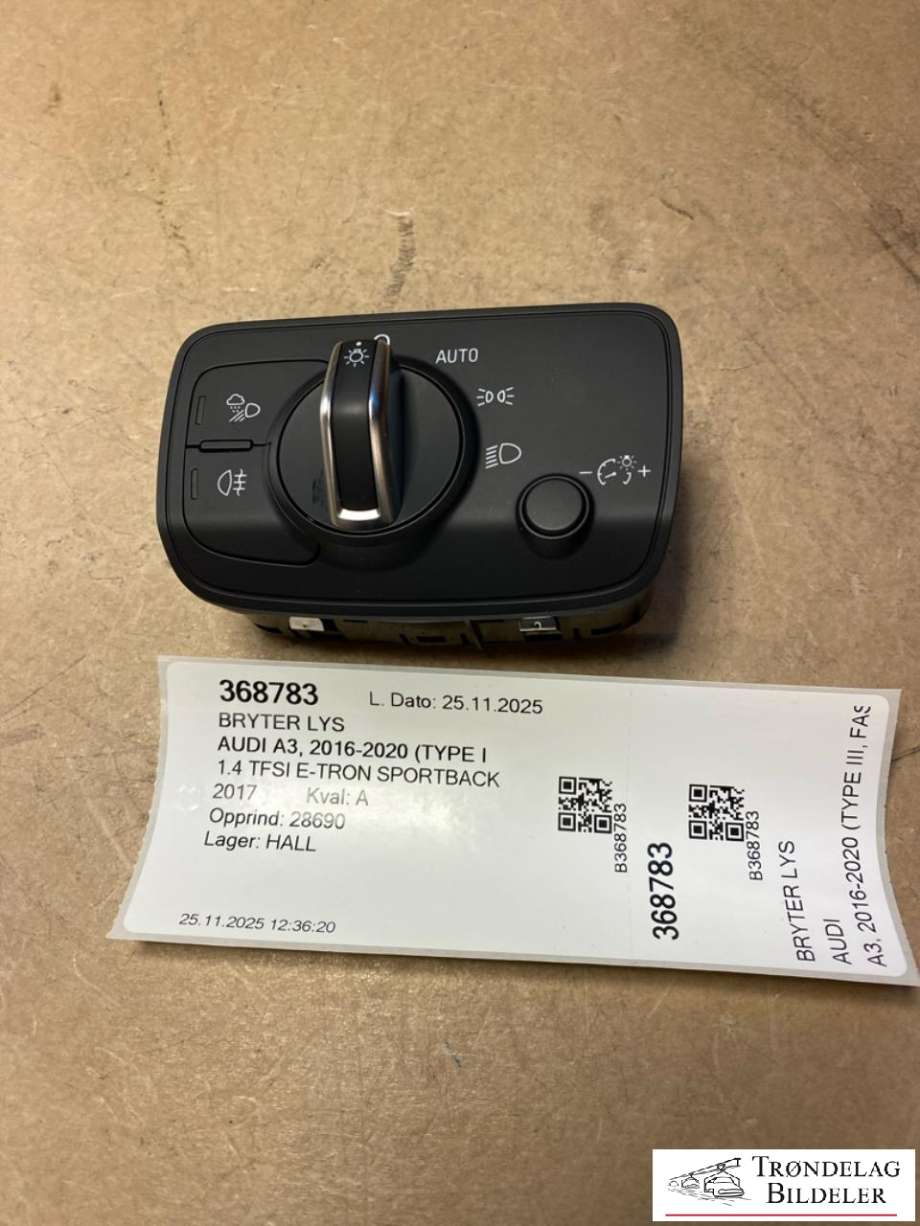 Bryter lys til Audi A3, 2016-2020 (Type III, Fase 2)  (8V0941531AR 5PR)
