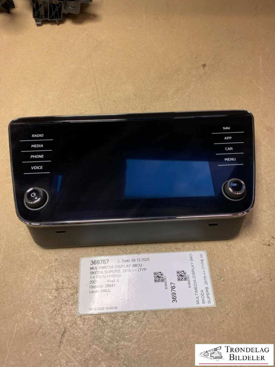 Multimedia display (MCU - Media Controller Unit) til Škoda Superb, 2015-->> (Type III)  (3V0919605D)